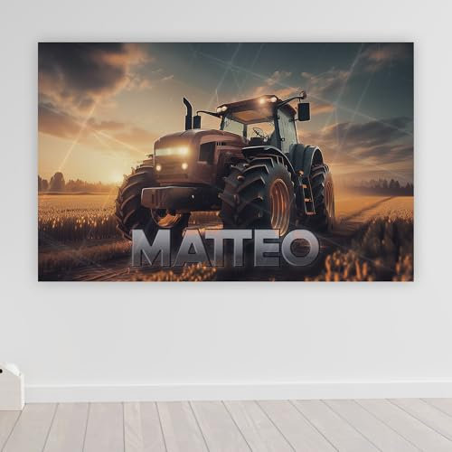 timalo® Cooles Traktor Poster personalisiert mit Namen | Bild für die Wand | Wandbild für Kinder Jungen mit Trekker Kinderzimmer Deko | child21-B42xH30cm