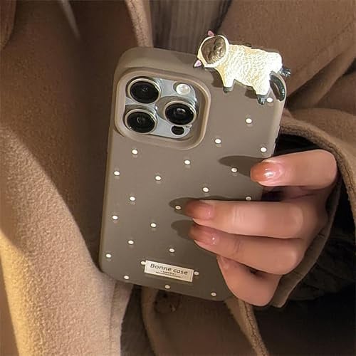 Bakicey Kompatibel mit iPhone 12 Hülle,Wellenpunkt Schön Süß Dreidimensional Kitty Silikon Schutzhülle mit Süße 3D Katze Mädchen Kratzfest Case Cover für iPhone 12,Mocha_Brown