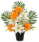 Flores artificiales de cementerio en maceta, arreglos florales funerarios, 48 cm, seda naranja y blanco, flor conmemorativa de dalia para tumbas, cementerio, lápidas, decoración al aire libre
