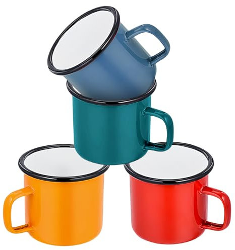 WIYETY Juego de 4 tazas de esmalte: 350 ml reutilizables tazas de esmalte, tazas de café de porcelana portátiles para camping, oficina, fiesta, casa (rojo+azul+verde+amarillo)