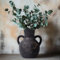 Vase rustique en céramique noire avec 2 poignées, vase en terre cuite noire, vase décoratif en poterie pour décoration d'intérieur, table, mariage, salon, étagère (noir)