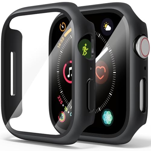 2 Pack Hard Case with Tempered Glass Screen Protector for Apple Watch Series 3 Series 2 42mm, Ultra-Thin Overall PC iWatch Protective Cover(Black/Black,42mm for Series 3/2/1)