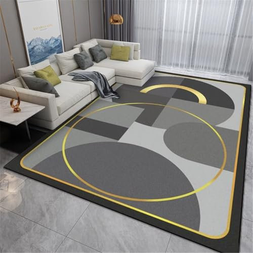 Kunsen Outdoor-Teppich glastisch Wohnzimmer Grau gelb einfache Linien rechteckig Schlafzimmer Teppich Anti-Fouling Grau 200X250CM