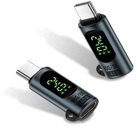 Duttek 80Gbps USB C Adapter mit LED Display (2 Stück), 240W USB C Buchse auf Stecker Verlängerungsadapter Kompatibel mit Thunderbolt 5, iPhone 15/16, MacBook, iPad