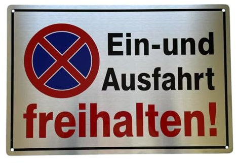 Edelstahl Warnschild Ein- und Ausfahrt Freihalten, Parkverbotsschild (Metall Stärke 0.5mm, 30x20 CM)