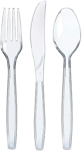 eMKay® - Re-usable BPA Free Clear Cutlery Set 150 Pack - Heavy Duty Forks, Spoons & Knives - Party Cutlery