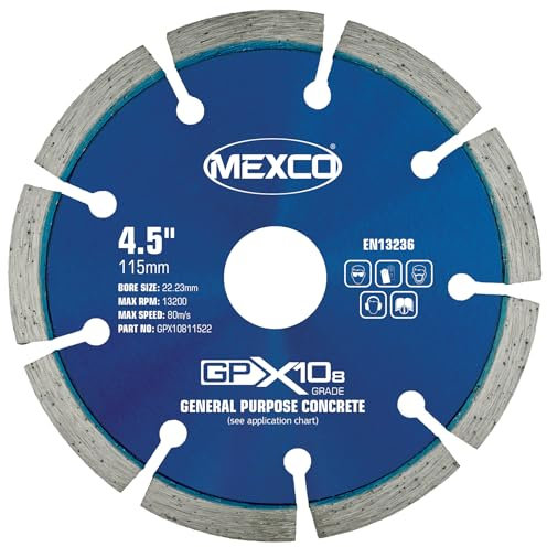 Mexco GPX10-8 General Purpose Concrete Diamond Blade, Cutting Disc for Non-Abrasive Building Materials - 115mm, 8mm Segment Height