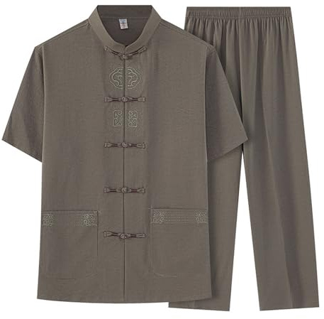 Abito Tang di Lino di Cotone per Uomini, Abiti da Arte Marziale A 2 Pezzi, Pantalone Cinese della Manica A Ghiottino Hanfu, Costume Tai Chi Kung Fu(Size:185,Color:D)