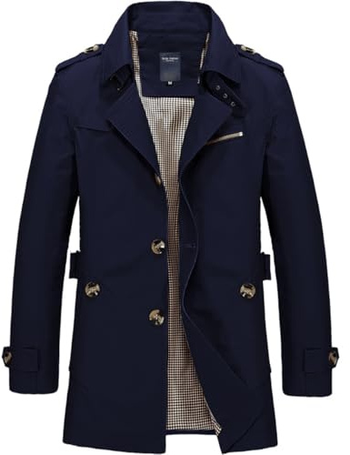 FM2018XSL Trench da Uomo Casual Lavoro Ufficio Giacca a Vento Antivento Cappotto Transizione Primaverile Autunno