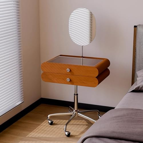 MESCXTY Beweglicher Retro-Frisiertisch mit Spiegel für kleine Räume, Schminktisch, Frisiertisch, Computerschubladen und Regale, Schlafzimmer (braun)
