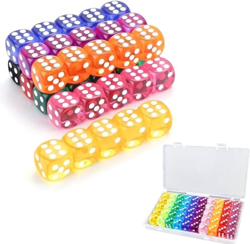 50 Stück Würfelset mit 16 mm runden Ecken mit und einer Box, Acrylwürfel mit für Würfelspiele Tischspiele Bar KTV Party Tutoring