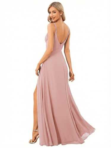 Ever-Pretty Robe Demoiselle d'honneur Femme Fendue Col V Mousseline à Bretelles A Line Chic Soirée ES0128B