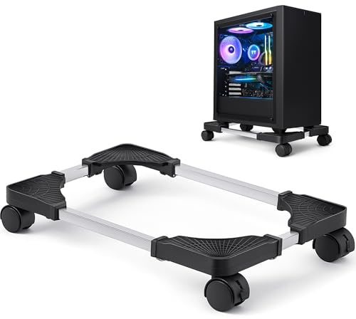 Soporte móvil de aluminio para CPU de PC, con ruedas de hasta 40 kg | Carro para ordenador de sobremesa, fácil de mover para el hogar, la oficina y los juegos