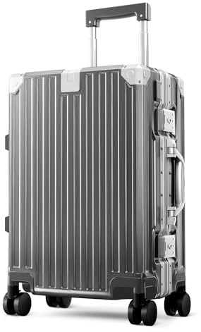 ALPHA CAMP Handgepäck Koffer Suitcase Koffer Mittelgroß Grau 37L | TSA Schloss 37x22x55,5CM Vor Allem Polycarbonat Aluminium Rahmen Reisekoffer Hartschalenkoffer Luggage leicht für Reisen