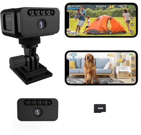 Bextgoo Mini Camera Espion sans Fil, 4K Camera de Surveillance sans Internet avec Carte TF de 64 Go, Vision Nocturne, Détection Mouvement, Mini Caméras de Surveillance pour Intérieur/Extérieur(Noir)