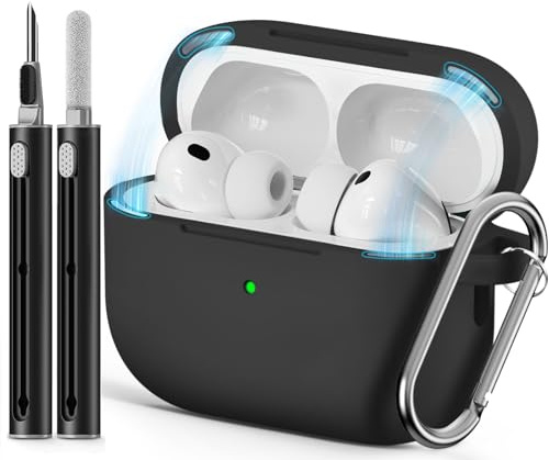 Inesore Compatible with AirPods Pro 3 Case - Magnetic Black | Silicone Protective Case Cover for Apple Air Pod Pro 3rd (2025), Magnetic Lid Lock Design, with Cleaning Kit