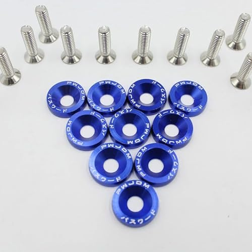 NiuLumea Lot de 10 vis, rondelles et boulons M6 en aluminium anodisé pour garde-boue et accessoires de capot de voiture, noir, rouge, bleu, vert, violet, argent, gris