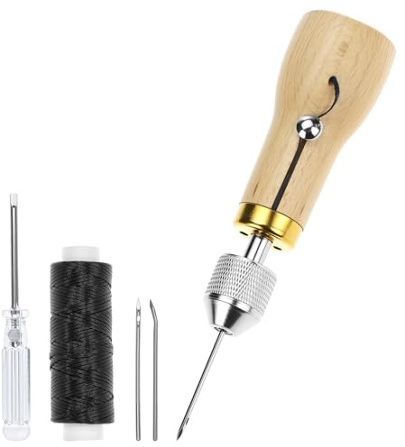 QWORK® Nähahle mit 2 Ledernadel - Professionelles Werkzeug für Leder, Planen und Dicke Stoffe