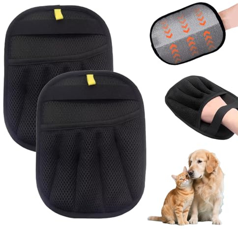 2 Pack Tierhaarentferner Handschuhe für Hunde & Katzen, 5-Finger Design | Elektrostatische Haustierhaare-Handschuhe, Wiederverwendbar, Extra Dick, Für Sofa, Teppich, Auto & Polster