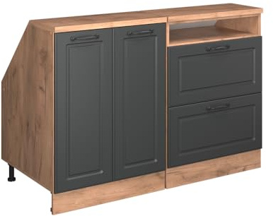 Vicco Küchenschrank für Dachschrägen R-Line, Anthrazit Landhaus, 120 cm 2er Set Schrankkorpuss 60 cm Tiefe, geeignet für schräge Wände und Variable Küchenmontage