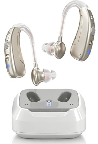 JYYRC Dispositivi sonori ricaricabili con custodia di ricarica, 4 modalità, Lunga durata della batteria e cancellazione intelligente del rumore,vestibilità comoda/sound devices (2, Oro)