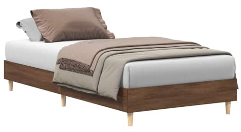 mtlskopl Bettgestell 100x200 cm Bettrahmen mit Lattenrost Holz Einzelbett in Eichen-Optik Braun, stabiles Holzbett flaches Futonbett für Schlafzimmer und Jugendzimmer