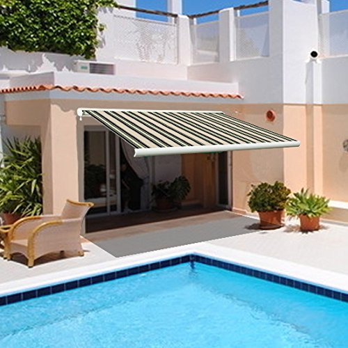 Green Bay 4.5x3M Electric Awning - Multi-stripe DIY Patio Awning Gazebo Canopy Complete with Fittings and Remote Control