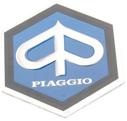 Emblem ' Piaggio ' zum Kleben 6-eckig 25x30mm Aluminium für Kaskade für Vespa PX, PE 80, 125, 200
