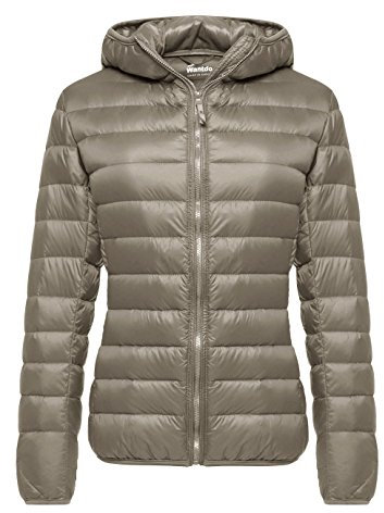 Wantdo Femme Veste en Duvet Manteau Matelassé à Capuche Léger Compressible Veste Coupe-Vent Isolée de Montagne à Capuche Mince Veste d'Extérieur Courte,Kaki,M