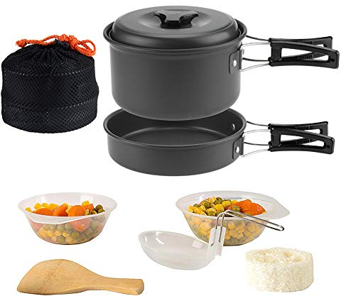 ShellKingdom Outdoor Kochgeschirr-Set, Antihaft-Camping-Kochgeschirr-Set und Rucksackreisen, tragbares Picknick-Kochgeschirr-Set für Outdoor, Wandern, Camping, Trekking, 1-2 Personen