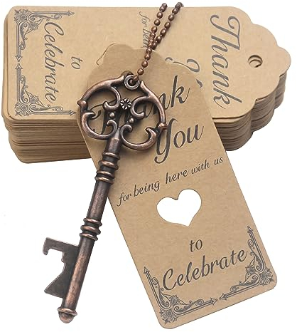 Aokbean 52pcs Ancien Squelette Clé Ouvre Bouteille Faveur Faveur de Mariage Faveur Invité Souvenir Cadeau Ensemble avec Escorte Merci Carte Tag et Porte-Clés
