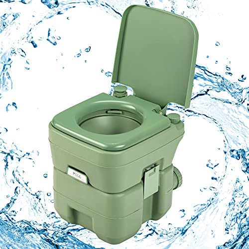 GOPLUS 20L Toilette Seche Portable, WC Mobile Chimique pour RV, Voitures Voyage en HDPE, Charge 200KG, 41x35x41CM (Vert)