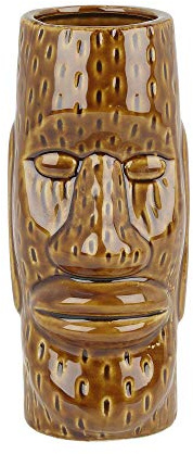 Beaumont Ceramic Easter Islander Tiki Mug, Medium Brown, 450ml/16oz - Handcrafted Moai Design for Cocktails and Themed Parties, 168mm Height CZ413 | Handcrafted Moai design brings distinct character to themed parties, standing at 168mm height for stable serving.