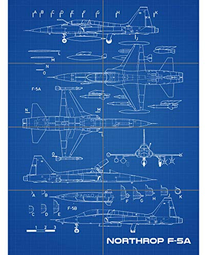 Northrop F-5A Freedom Fighter US Flugzeug Blueprint Plan XL Giant Panel Poster (8 Abschnitte)