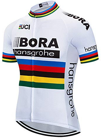 Team Bora Fahrradtrikot Tops Sommer Racing Radbekleidung MTB Bike Jersey Shirt - Weiß - X-Groß