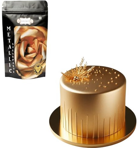 Confect Glistening Gold Sugar Paste, Edible Sugar Paste, Fondant for Cake Decoration, Edible Fondant Chefs Choice for Cake Decorating - 250 Gms