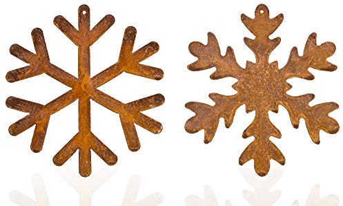 Metall Schneeflocken Rost aufhängen Advent Weihnachten Winterdeko Schnee Dekoration Deko Gartendekoration Wanddekoration Edelrostdeko antik Nostalgie braun D=20cm 2er Set (Motiv 3 (2er Set))