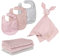 roba Geschenkset Baby Essentials 'Lil Planet' - Lätzchen Set, Schmusetuch, Textilwindeln - Geschenk zur Geburt - Bio-Baumwolle GOTS - Rosa / Mauve