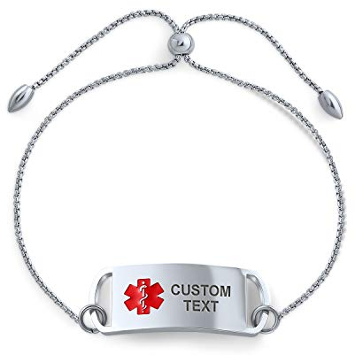 Personalizar Personalizable Nombre Estilo Etiqueta Alerta Médico Id Caja Cadena De Eslabones Bolo Pulsera Ajustable Grabar Para Mujeres Adolescente Tono Plata Acero Inoxidable Grabado Personalizado