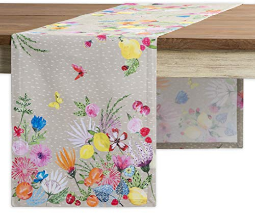 Maison d'Hermine Tischläufer, 100% Baumwolle, 50cm x 150cm dekorativer, waschbarer Tischläufer, Oster-Tischläufer für Essen, Buffetpartys und Hochzeiten, Jardin D'Ete - Fog – Frühling/Sommer