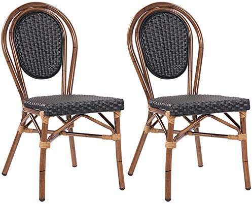 pemora 2-er Set Gartenstühle Bambu Bambusoptik Metallstuhl Gartenstuhl Outdoor-Stuhl in schwarz