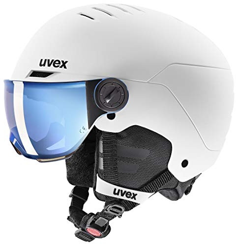 uvex Rocket jr Visor - robuster Skihelm für Kinder - Filterkategorie 2 - optimierte Belüftung - White - Black matt - 51-55 cm