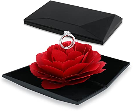 iSuperb Ringschachtel Rose Ringbox Schmuckkästen Blume Ohrring Geschenkbox Verlobung Ehering Boxen Schmuck Display Verpackung Organizer Jewelry Boxes für Frauen (Schwarz)