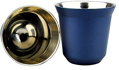 ANCLLO Taza de café gruesa antideslizante de acero inoxidable de doble capa de 80 ml, taza de café compacta portátil para conservación del calor (color: azul)