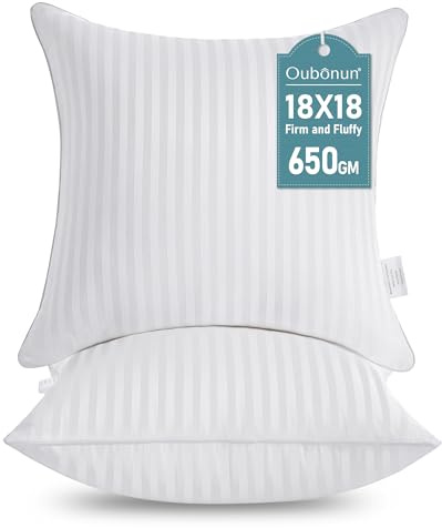 Oubonun Cushion Inserts 45x45cm (Pack of 2) | Soft & Fluffy Down Alternative Square Cushion Pads with Cotton Cover for Sofa or Bed, Machine Washable – White (18x18 Inch)
