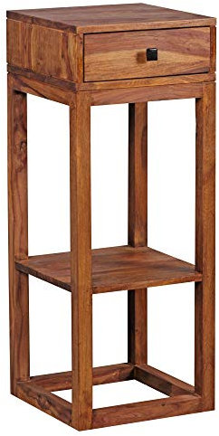KADIMA DESIGN Massiver Sheesham Beistelltisch, quadratisch, mit Schublade und Ablagefach, ideal für Wohnzimmer oder Schlafzimmer