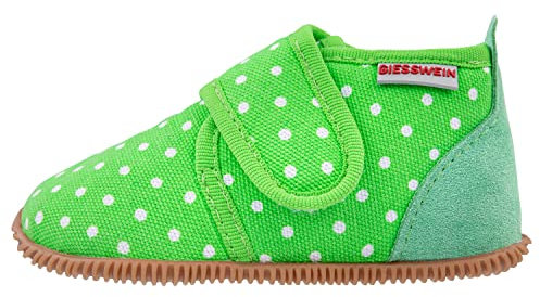 Giesswein Chaussons Stans - Slim Fit Vert 22 - Chaussures antidérapantes pour Enfants, Chaussures de Marche pour bébés, Slippers de Jardin d'enfants pour Filles, Chaussons avec Fermeture Velcro