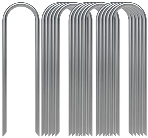 AAGUT 16 Pack Garden Landscape Staples 6 Inch Soaker Hose Stakes 11 Gauge Drip Line Irrigation Stakes Water Hose Hooks Galvanized Lawn U Pins Sod Nails for Chicken Wire, Drip Tubing, Dog Fence