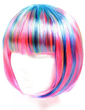Alsino Bob Perücke - Bunt, mit Pony für Karneval Fasching - Wig Cabaret Kurzhaar Pagenkopf glatt
