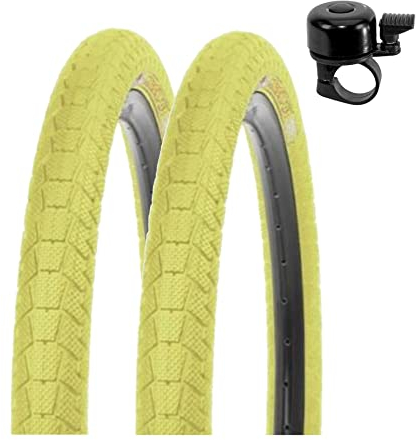 2 x Kenda K-907 Krackpot 20 BMX Fahrradreifen Fahrradmantel in Gelb 50-406 (20 x 1.95) inkl. Fahrradklingel